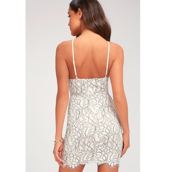 Lulus Delicate Darling Beige & Ivory Lace Bodycon Dress XS - Picture 3 of 11